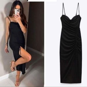 Zara black draped midi dress